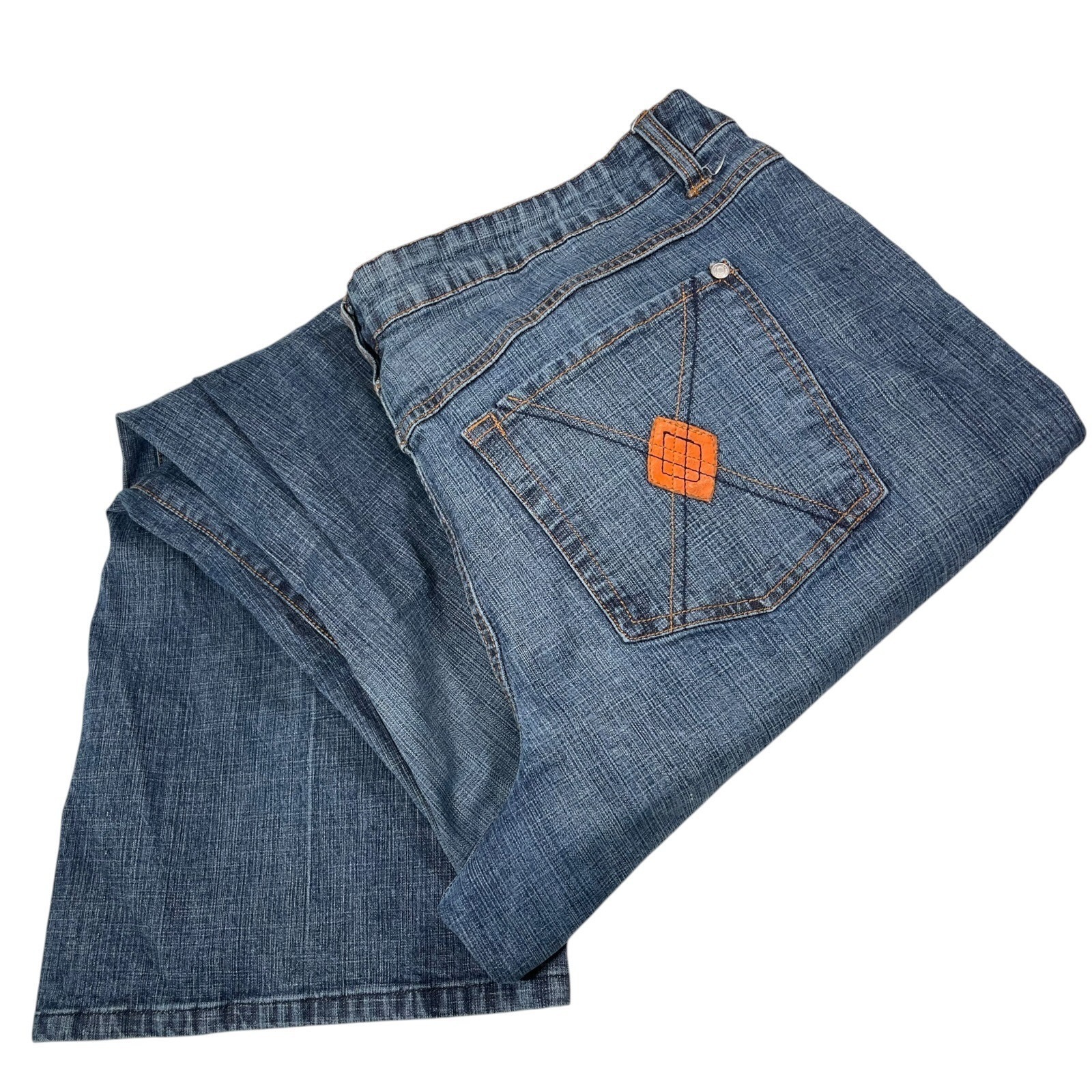 No Boundaries 21 Blue Wide Leg Jeans Orange Diamond Patch Y2k Retro Streetwear
